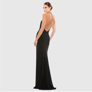 NWT MAC DUGGAL BEADED HALTER JERSEY GOWN DRESS RHINESTONES